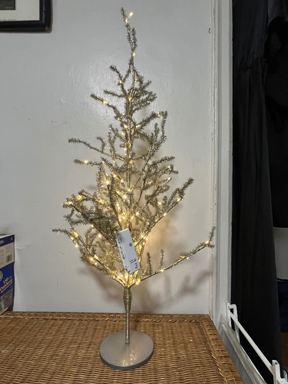 West Elm Pre-Lit Faux Champagne Tinsel Christmas Tree.  Sz. Approx. 3ft..  NWOT